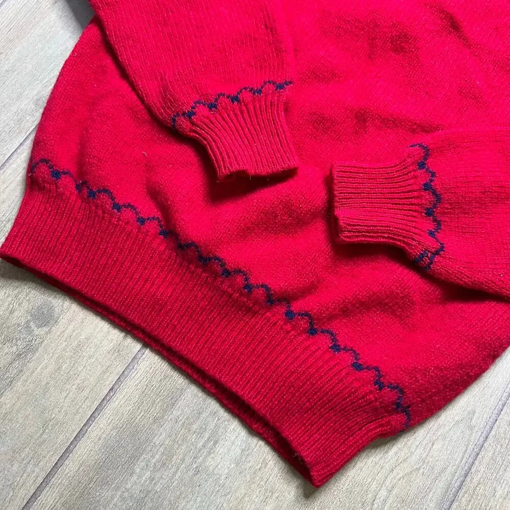 Vintage Lands’ End Red Wool Sweater Womens M Monogram CBM USA‎ Classic 90s
